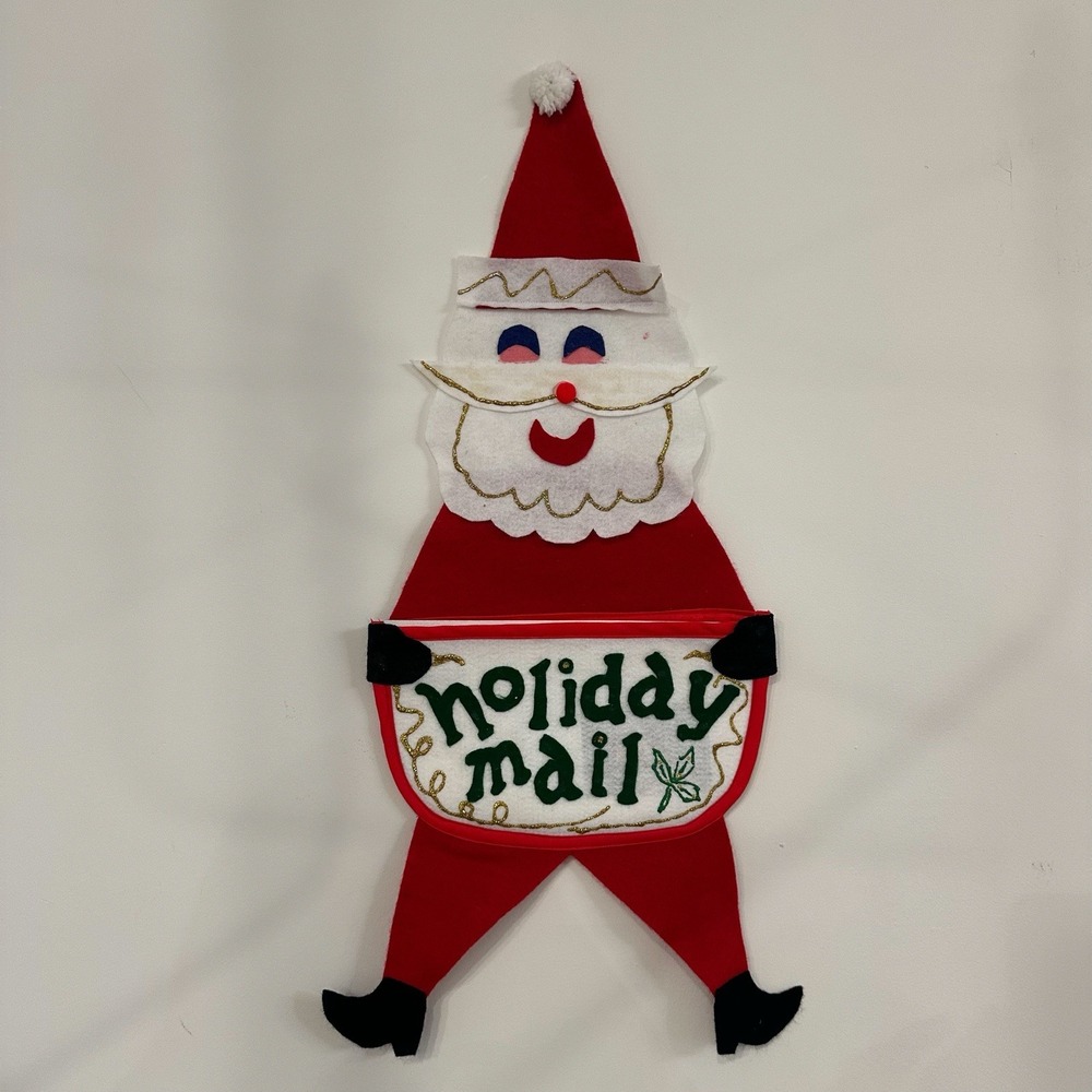 Vintage Felt Santa Clause Holiday Mail Bag Christmas Card‎ Holder Made In Japan